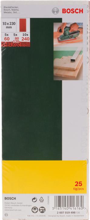 Actual product image Bosch Zubehör Sanding sheet set for orbital sander, 25-piece, unperforated, 93 x 230 mm, 60-240 (60, 80, 120, 240)