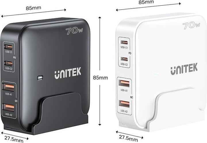 Produktbild Unitek GaN Netzwerk-Ladegerät - P1229AWH01-EU | 100W 2x USB-C 2x USB-A (100 W)