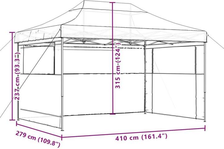 Immagine prodotto VidaXL Tenda da festa pieghevole gazebo da giardino padiglione pop-up 3 pannelli laterali nero (279 cm, 410 cm)