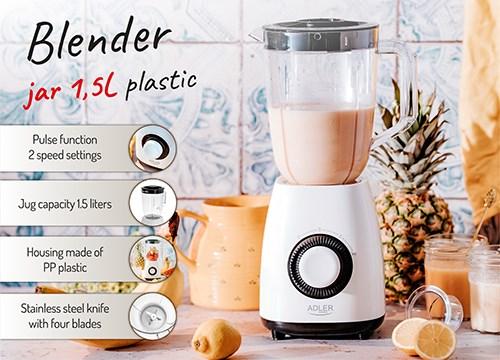 Productafbeelding Adler Blender met kan AD 4085 Tabletop, 1000 W, Materiaal kan Plastic, Inhoud kan 1,5 L, Wit (1000 W)
