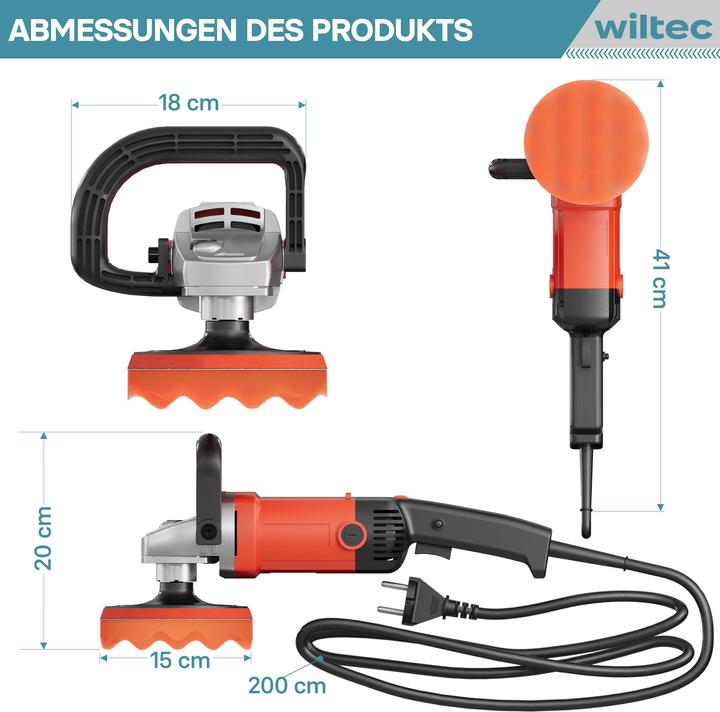 Produktbild Wiltec Poliermaschine Schleifmaschine 1200W bis 3000U/min 6-stufig mit Tasche (Exzenterpolierer, 1200 W)