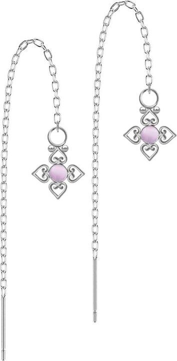 Actual product image Star Piercing Ohrstecker silber freifallende Kette violetter Katzenauge Stein vier filigrane Herzen (without brass, Mineral, Surgical steel 316L)