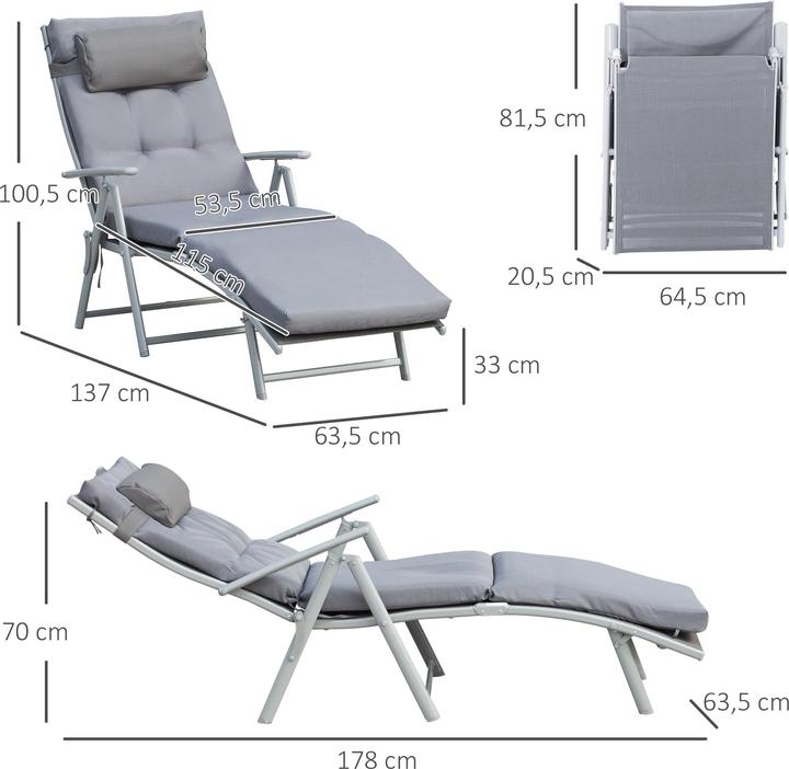 Produktbild Outsunny Sonnenliege mit Kissen (180 cm)