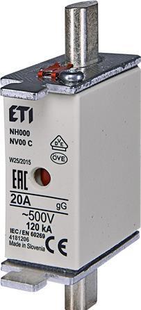 Csdk SL Sicherung NH00 20A gG, 500V AC, Ausschaltvermögen 120kA, Norm IEC 60269-1, IEC 60269-2, mit Statusan (20 A)