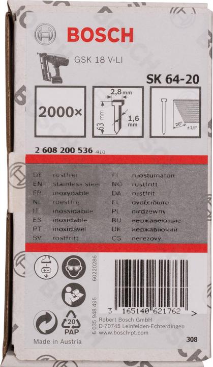 Productafbeelding Bosch Professional Zubehör Verzonken pen SK64 20NR, 63 m