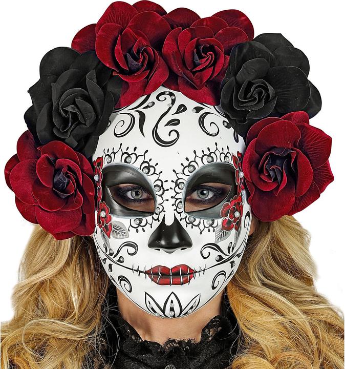 Actual product image Widmann Day of the Dead mask with red and black roses