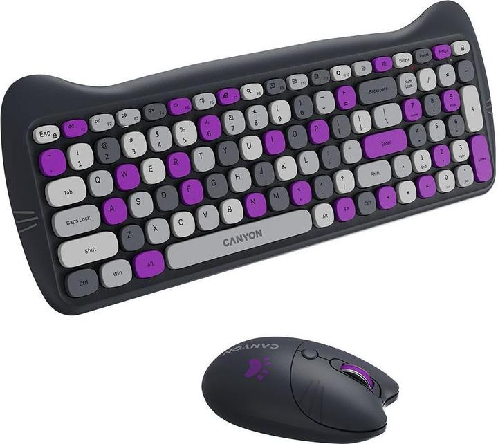 Produktbild Canyon Computertastatur HSET-W6 DE Tastatur+Maus Kitty Edition AAA+ Kabellos Violett (DE, Kabellos)