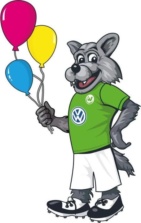 Actual product image VfL Wolfsburg Wölfi with balloons (30 x 47 cm)