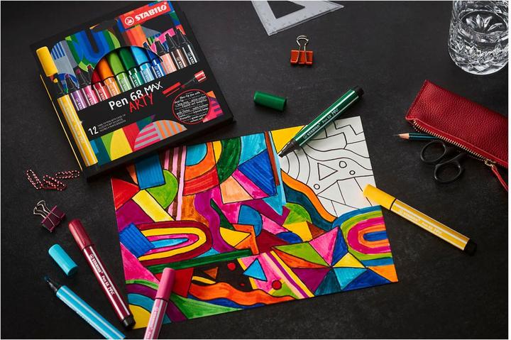 Actual product image STABILO PEN 68 MAX ARTY - fibre-tip pens (Green, Brown, Purple, Beige, Light green, Pink, Red, Violet, Yellow, Light blue, Black, Blue, Orange, 12 x)