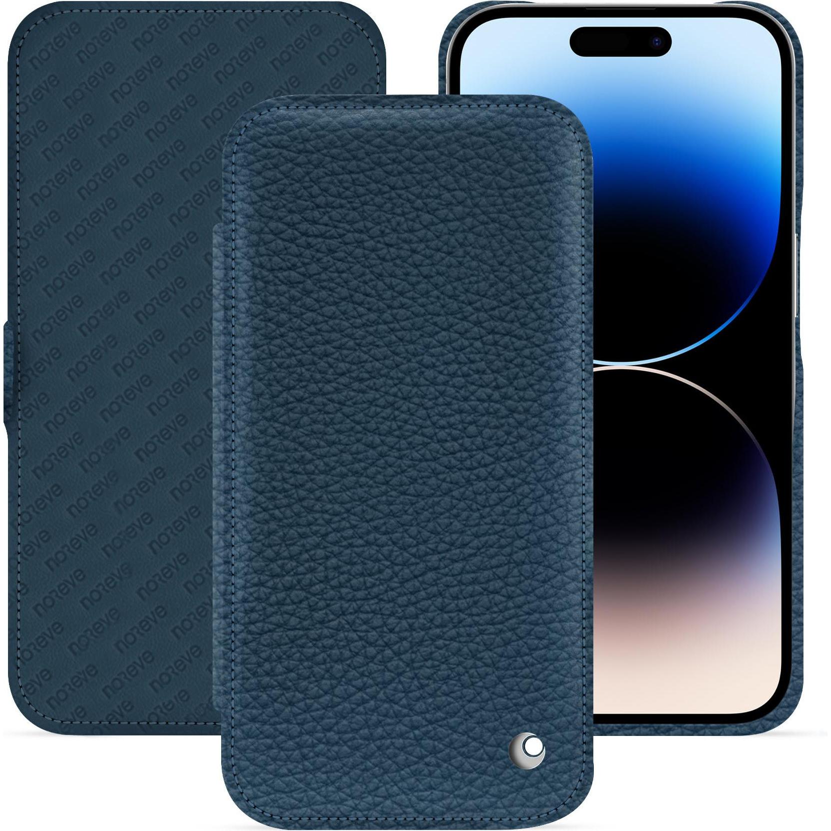 Noreve Lederschutzhülle horizontal (Apple iPhone 15 Pro), Smartphone Hülle, Blau
