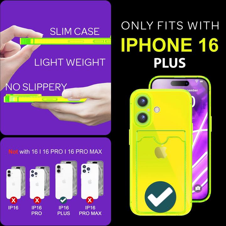 Immagine prodotto Nalia Portacarte trasparente in silicone trasparente al neon (Apple iPhone 16 Plus)
