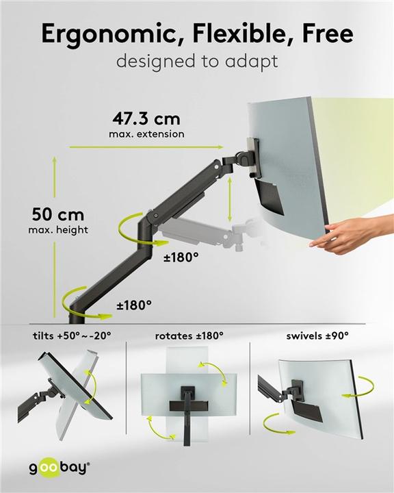 Image du produit Goobay Support pour écran simple Gaming avec vérin à gaz, noir (Sol, 49", 20 kg)