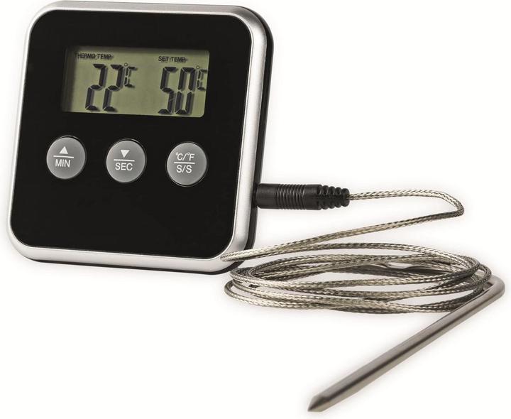 Nedis Termometro per carne 0-250 °C Display digitale Timer 80 mm Argento/Nero