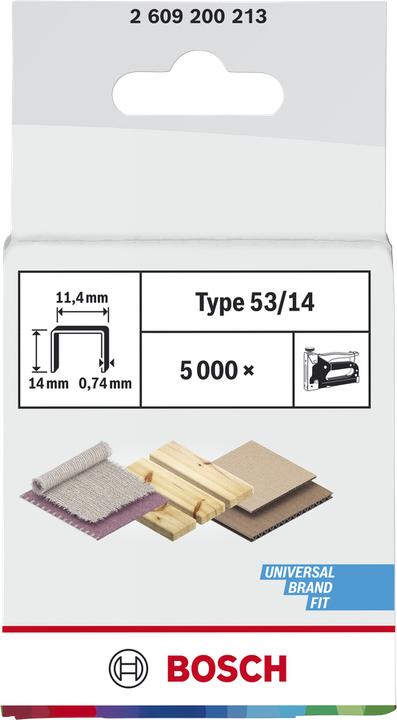 Produktbild Bosch Professional Zubehör Feindrahtklammer Typ 53, 11,4 x 0,74 x 14 mm, 5000er-Pack