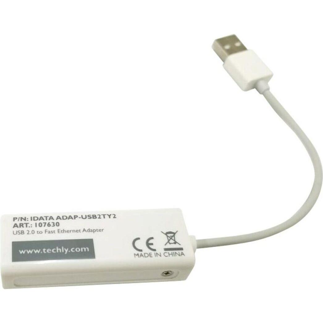 Techly IDATA ADAP-USB2TY2 Scheda di rete Ethernet (USB, RJ45 (1x)), Adattatore di rete, Bianco