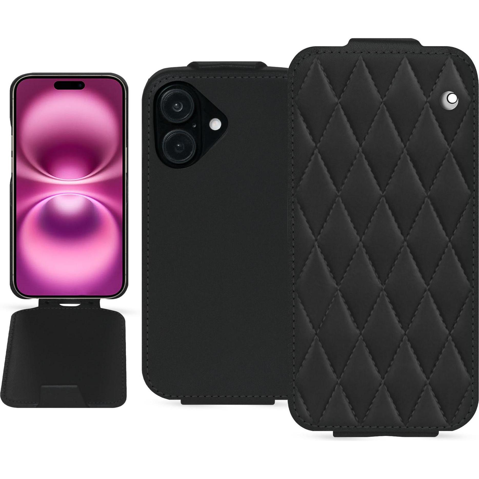 Noreve Lederschutzhülle vertikal (Apple iPhone 16 Plus), Smartphone Hülle, Schwarz