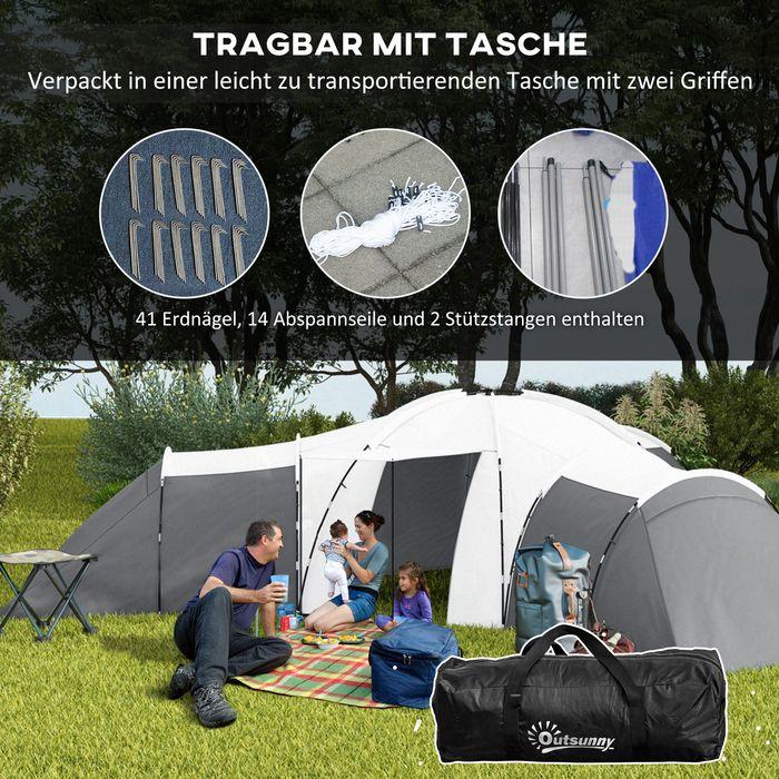 Image du produit Swisshandel24 Tente tunnel Tente de camping 6-9 personnes Tente familiale 3 chambres 2000mm Oxford Gris (Tente tunnel, 9+ personnes)