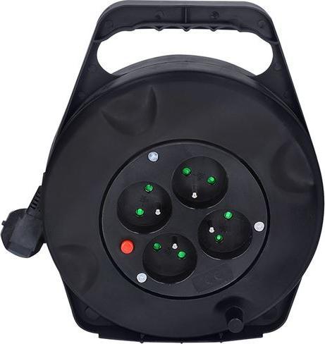 Produktbild Olight Solight predlžovací prívod na bubne, 4 zásuvky, 10m, čierny kábel, 3x 1.0mm2 (10 m, 1 mm²)