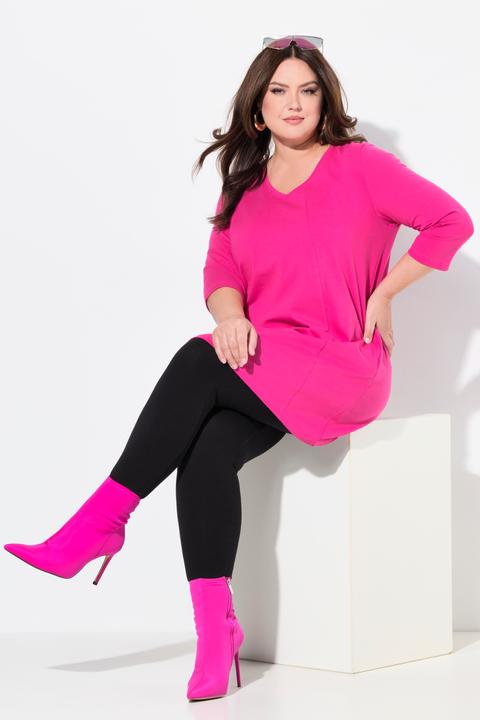 Produktbild Ulla Popken Longshirt, Ziernähte, A-Linie, V-Ausschnitt, 3/4-Arm (56)