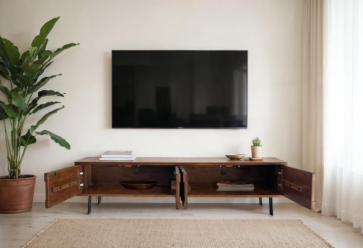Produktbild FineBuy Lowboard TV Board Sheesham Massivholz 160 cm 3D Fronten & Metallbeine (160 x 35 x 40 cm)