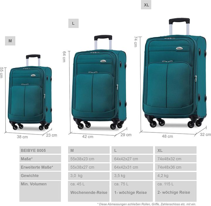 Immagine prodotto Beibye Leichter Stoffkoffer mit Aussentaschen und Dehnungsfuge (75 l)