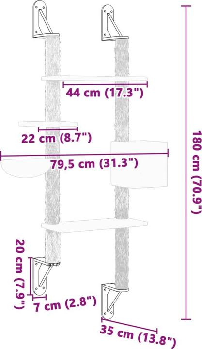 Produktbild vidaXL Kratzbaum mit Kratzsäule Wandmontage 180 cm (180 cm, Creme)