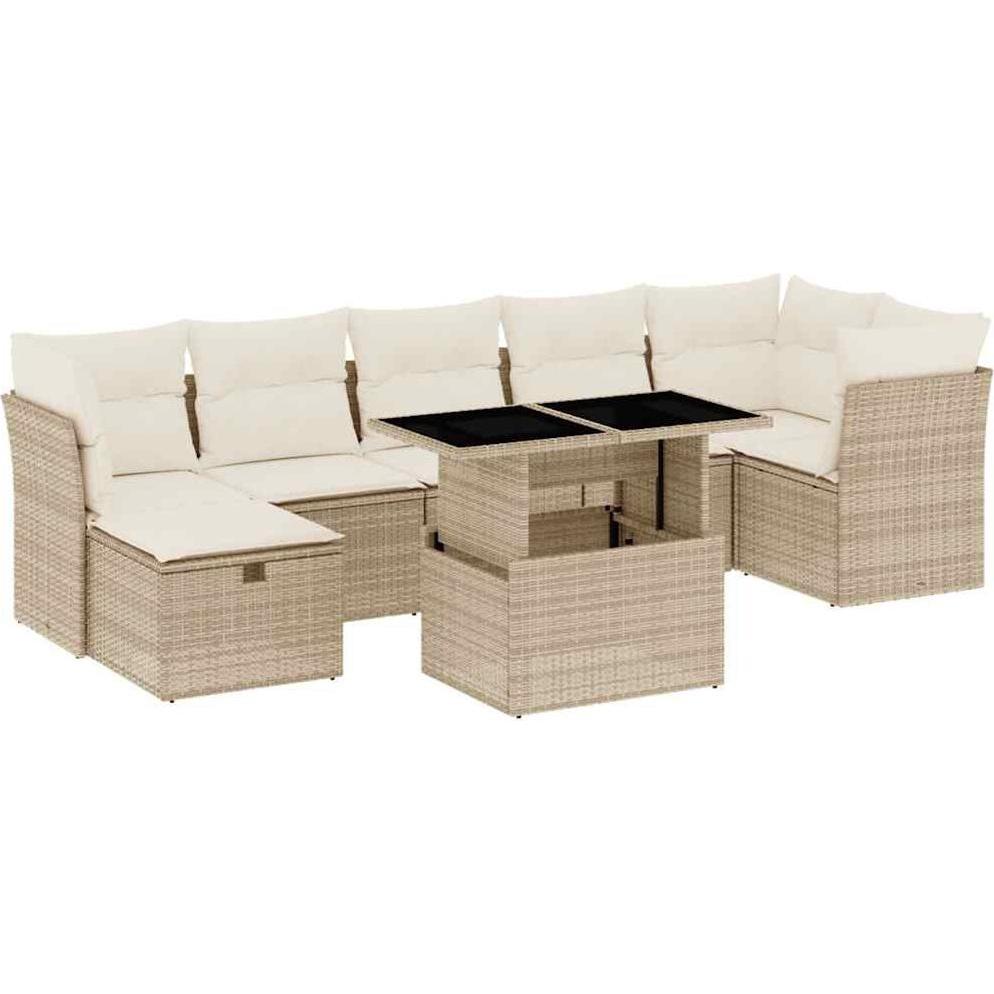 VidaXL, Gartenlounge, Gartenmöbel Sofa Garnitur Lounge Sitzgruppe 8-tlg. Beige Poly Rattan