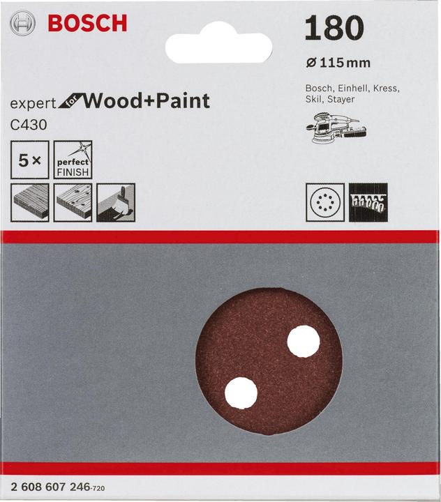 Produktbild Bosch Professional Zubehör Schleifblatt C430, 115 mm, 180, 8 Löcher, Klett, 5er-Pack (180)