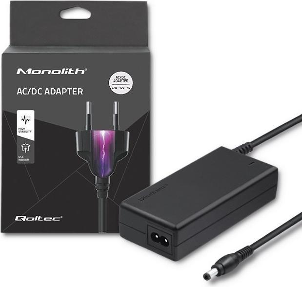 Actual product image Qoltec Universal AC adapter 72W| 12V| 6A| 5.5*2.5|+power cable (72 W)