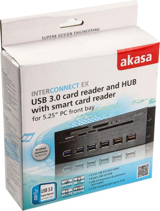 Actual product image Akasa Interconnect Ex Internal 5-Port Card Reader incl. USB 3.0 Hub (4-pin Molex, USB 2.0, USB 3.0)
