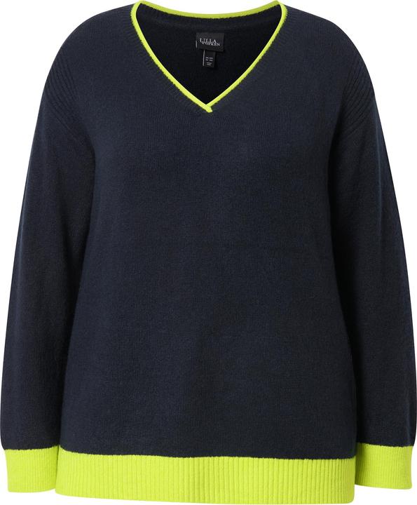 Immagine prodotto Ulla Popken Maglione con orli fluo, scollo a V e maniche lunghe (42, 44)