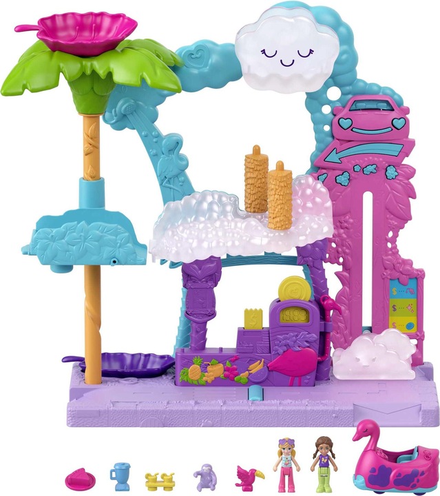 Produktbild Polly Pocket Pollyville Flamingo-Spass Autowaschanlage, 2 kleine Puppen, für Kinder ab 4 Jahren