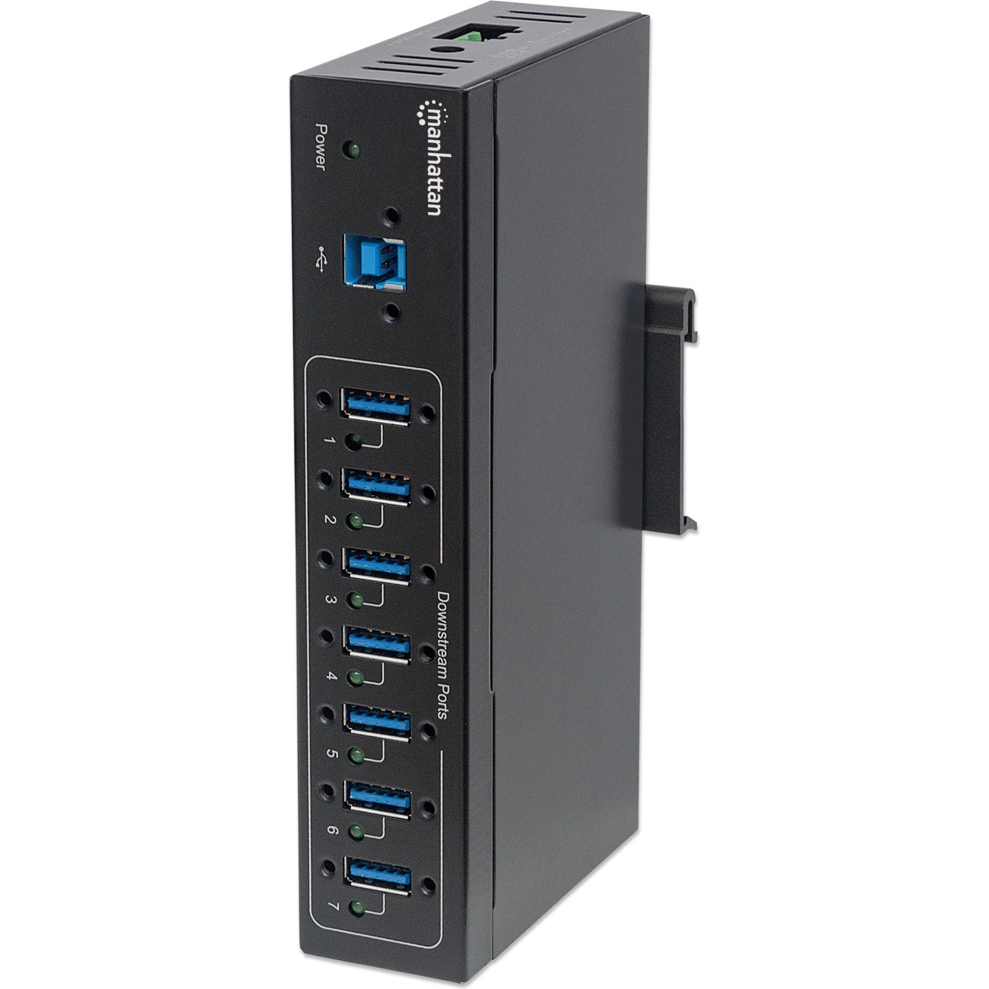 Manhattan 7-Port Industrial USB 3.0 Hub (USB-B, 7 Ports), Dockingstation + USB Hub, Schwarz