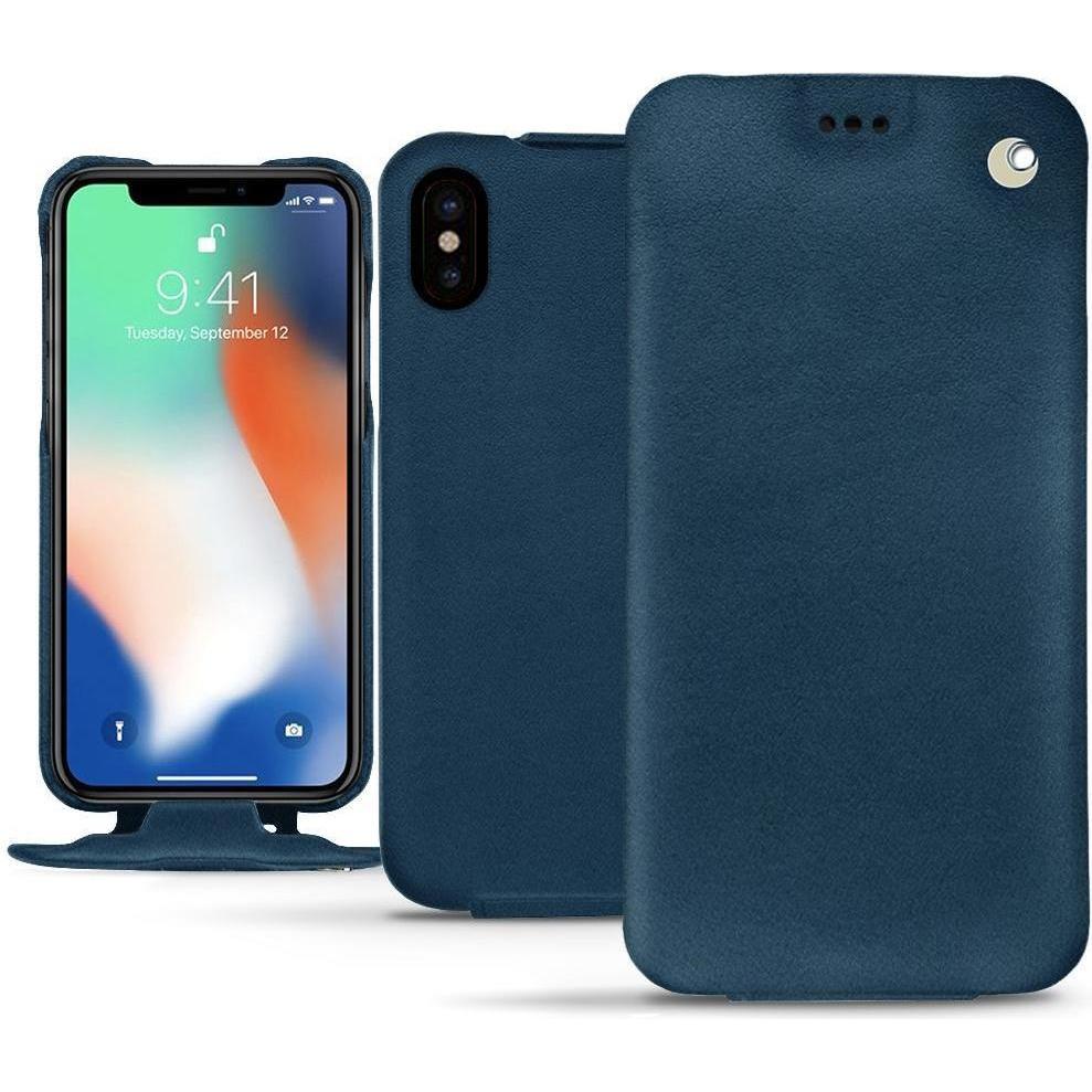 Noreve Lederschutzhülle vertikal (Apple iPhone XS Max), Smartphone Hülle, Blau
