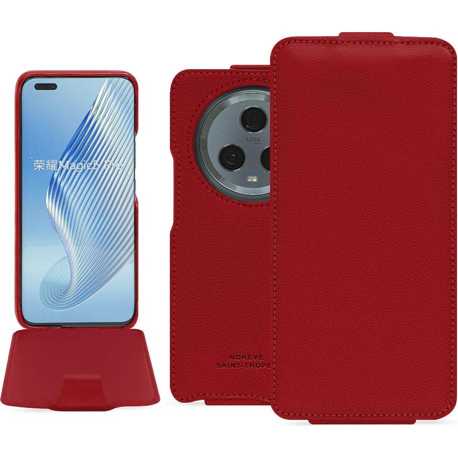 Noreve Lederschutzhülle vertikal (Honor Magic5 Pro), Smartphone Hülle, Rot