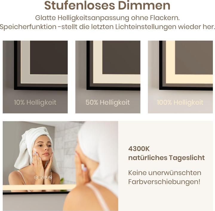 Actual product image Emke Bathroom Mirror With Lighting 120*70cm,Fog-Free, Temperature&Time Cool-White(6500K), Dimmable (120 x 70 cm)