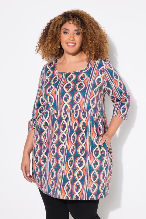 Produktbild Ulla Popken Longshirt, bedruckt, A-Linie, V-Ausschnitt, 3/4-Arm (50, 52)