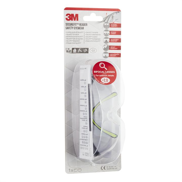 Actual product image 3M SecureFit Reader Safety Glasses, +2.0 diopter