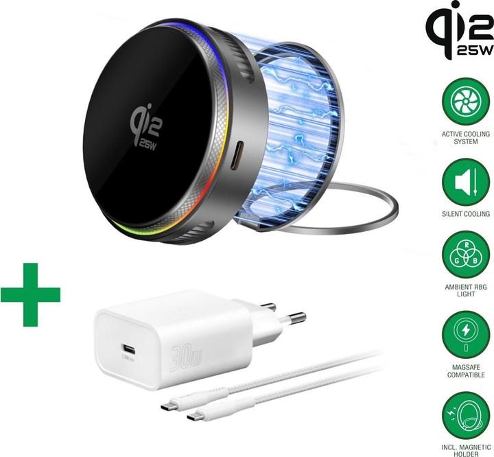 Produktbild 4smarts Qi2 25W / MagSafe Ladegerät-Set mit Kühlung RGB (25 W)