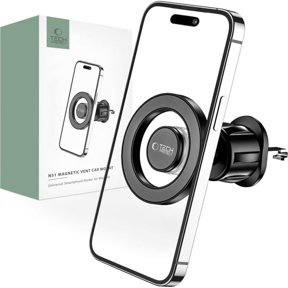 Tech-Protect .pl Supporto per auto N51 MagSafe magnetico con supporto per auto kratki Nero, Supporto per smartphone, Nero