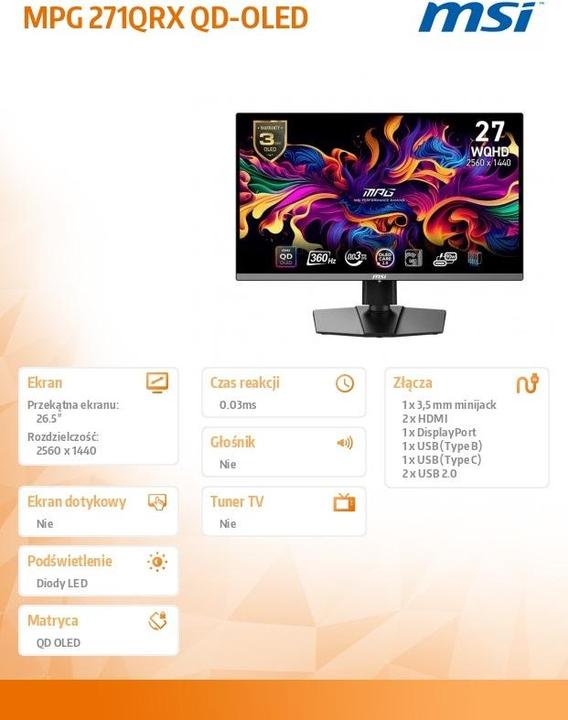 Actual product image MSI MPG 271QRX (2560 x 1440 pixels, 26.50")