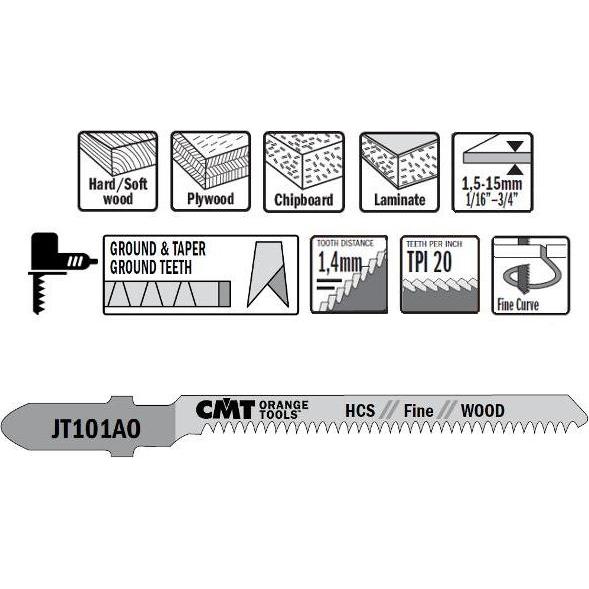 CMT, Lama, JT101AO-5 Lame per seghetto alternativo HCS T-Cut Wood 5 pezzi