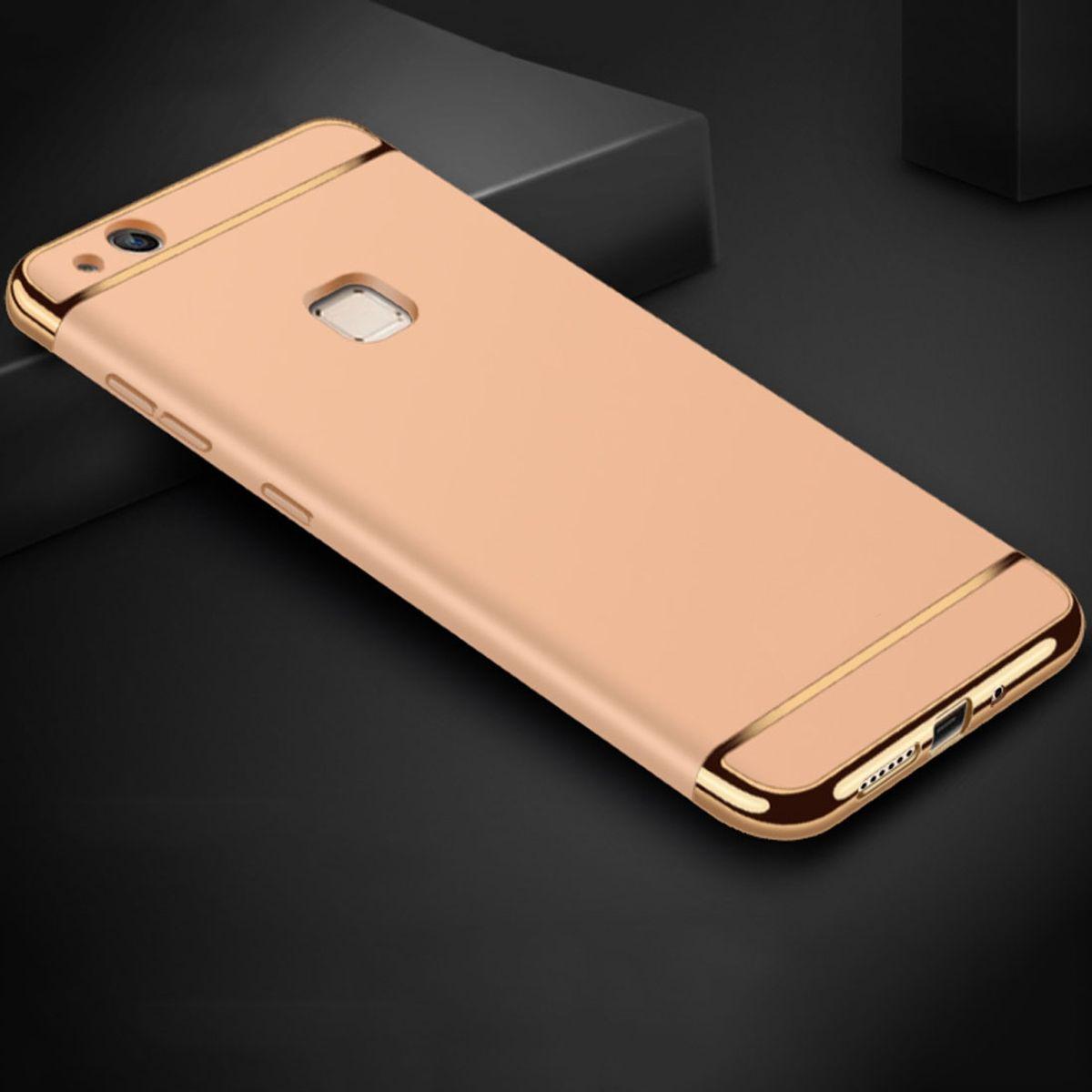 König Design Handy Hülle Schutz Case für Huawei P10 Lite Bumper 3 in 1 Cover Chrom Etui Gold (Huawei P10 Lite), Smartpho...