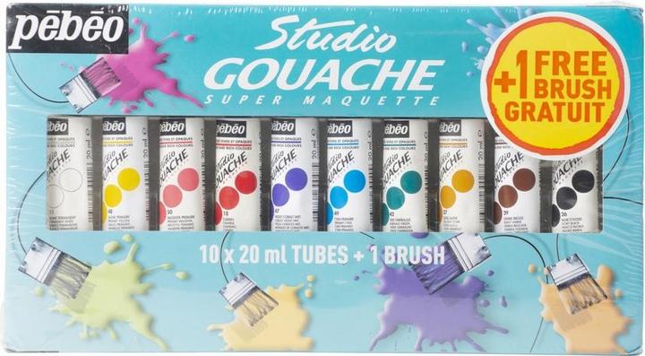 Produktbild Pebeo Gouache Studio Anfängerset 10 Sortierte Tuben und 1 Pinsel (20 ml)