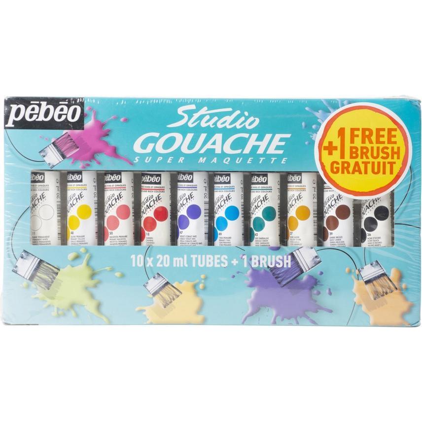 Thumbnail - Pebeo, Künstlerfarbe + Bastelfarbe, Gouache Studio Anfängerset 10 Sortierte Tuben und 1 Pinsel (20 ml)