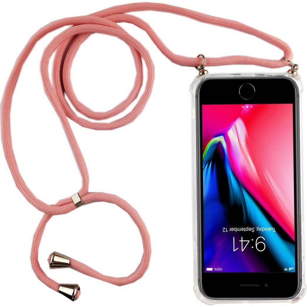 König Design Apple iPhone 7 Plus Handykette Hülle mit Band Case zum umhängen mit Kordel Rosa, Handykette, Transparent