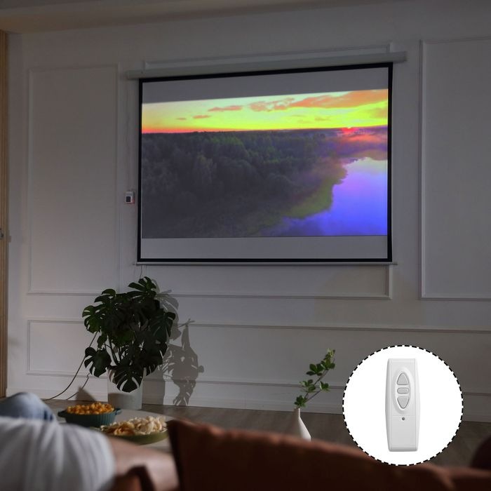 Produktbild Swisshandel24 4:3 Beamer Leinwand Elektrisch 203x152cm mit Fernbedienung, für Heimkino und Präsentation Weiss (96.85", 4:3)