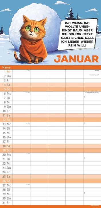 Produktbild Alpha Edition Tigi 2025 Familienplaner, 22x45cm, Familienkalender mit 5 Spalten für Termine