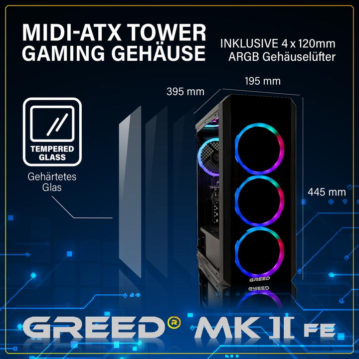 Produktbild Greed MK2 INTEL FE - Gaming PC - RTX 5050 (512 GB, 16 GB, Intel Core i5-12400, GeForce RTX 5050)