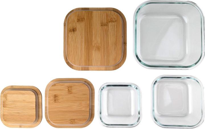 Actual product image Ideoon 6er-Set Hochwertige Vorratsdosen mit Deckel, quadratisch, Glas/Bambus, 3 Grössen: (0.31 l)